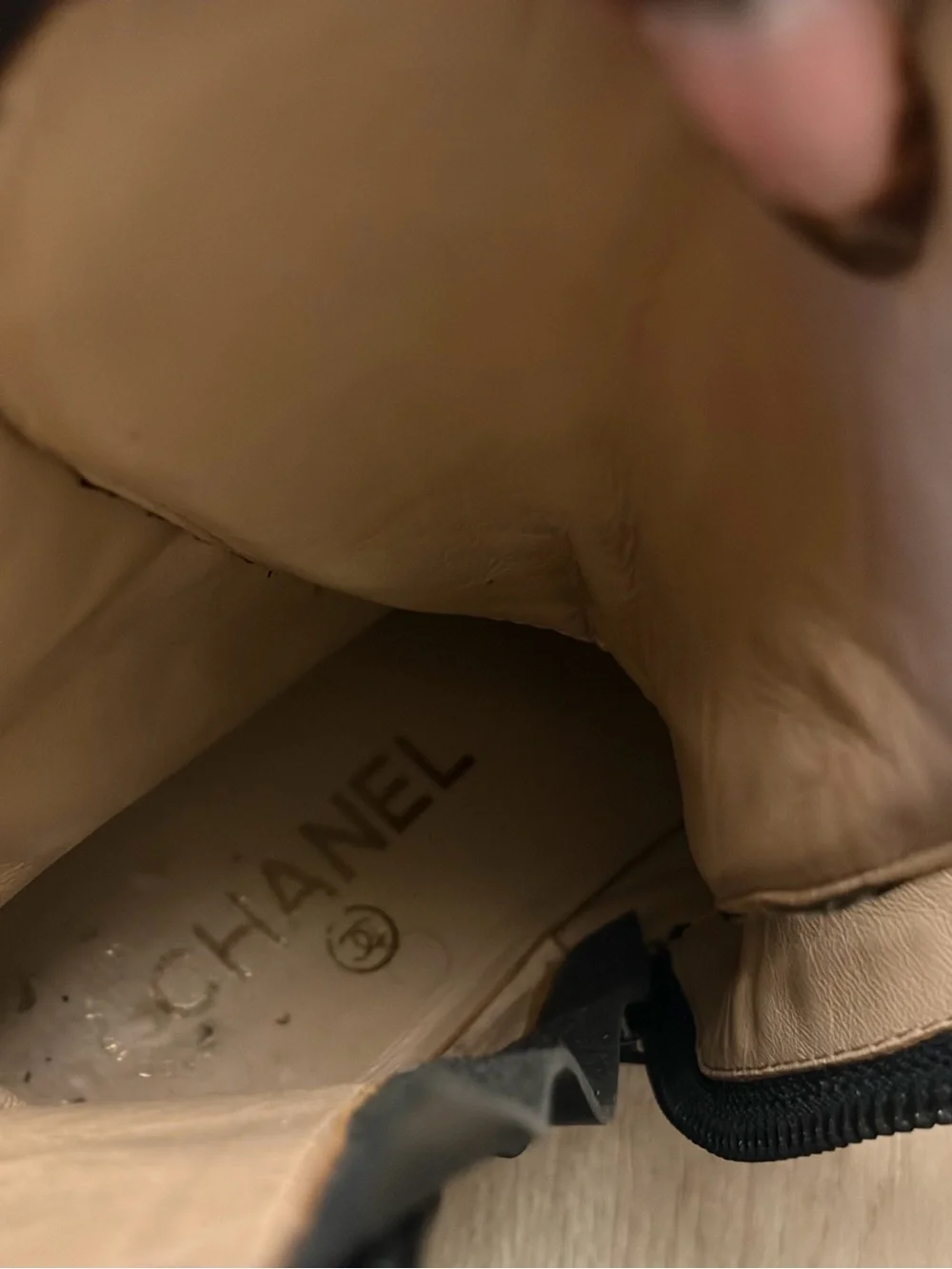 CHANEL Black Leather Lace-Up Combat Boots with Logo Cap